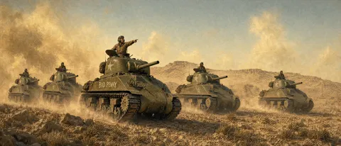 The wide 21:9 painting of the platoon advancing.